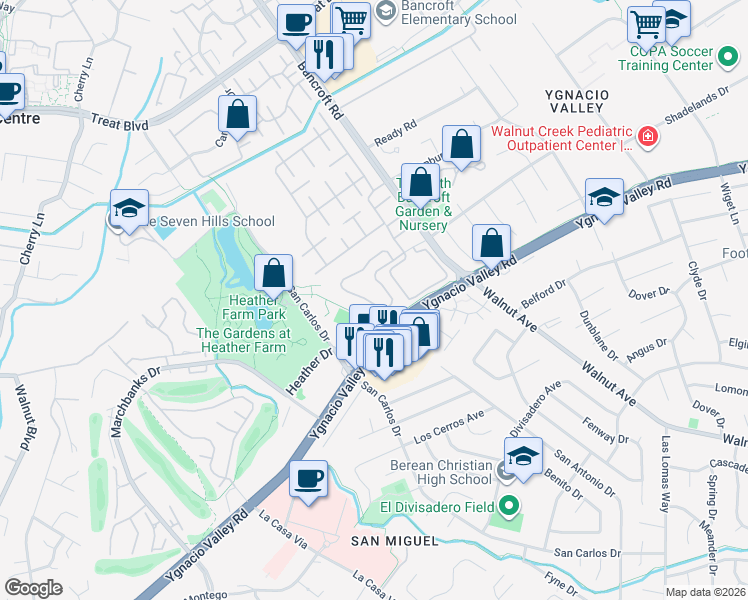 map of restaurants, bars, coffee shops, grocery stores, and more near 1914 Stratton Circle in Walnut Creek