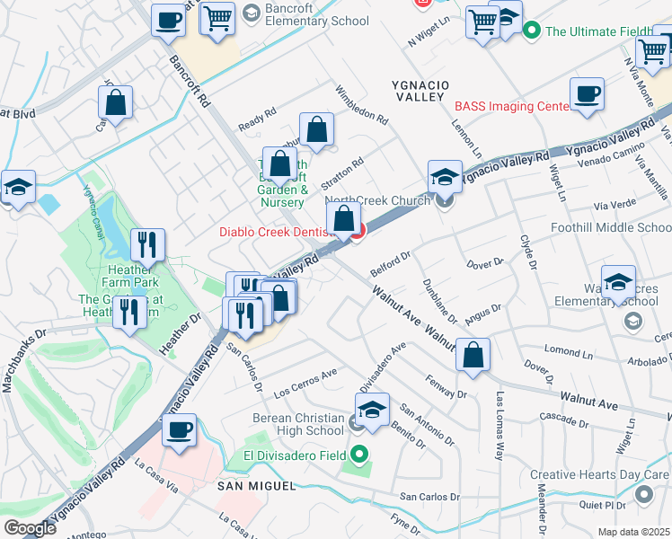 map of restaurants, bars, coffee shops, grocery stores, and more near 1980 Desert Circle in Walnut Creek