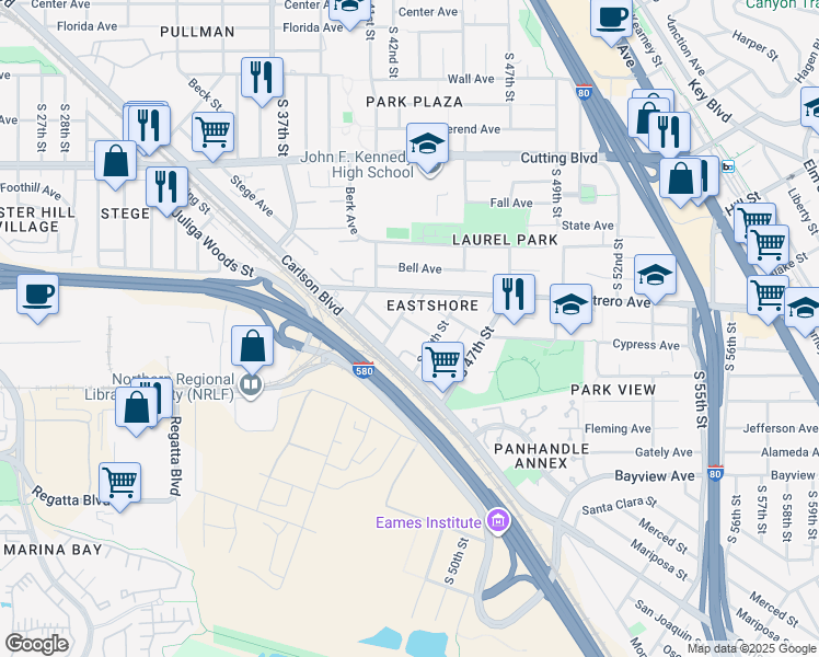 map of restaurants, bars, coffee shops, grocery stores, and more near 4320 Sycamore Avenue in Richmond
