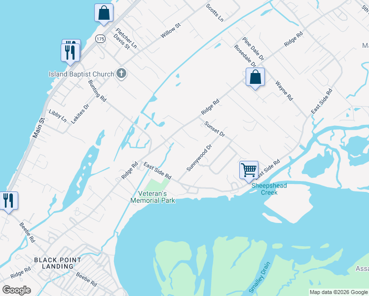 map of restaurants, bars, coffee shops, grocery stores, and more near 7298 Oak Ridge Place in Chincoteague