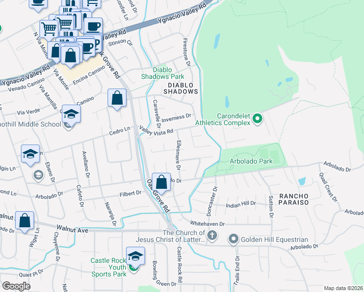 map of restaurants, bars, coffee shops, grocery stores, and more near 3320 Bowmore Court in Walnut Creek