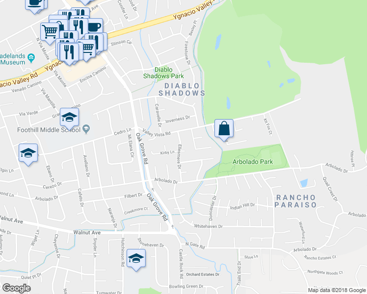 map of restaurants, bars, coffee shops, grocery stores, and more near 3320 Bowmore Court in Walnut Creek