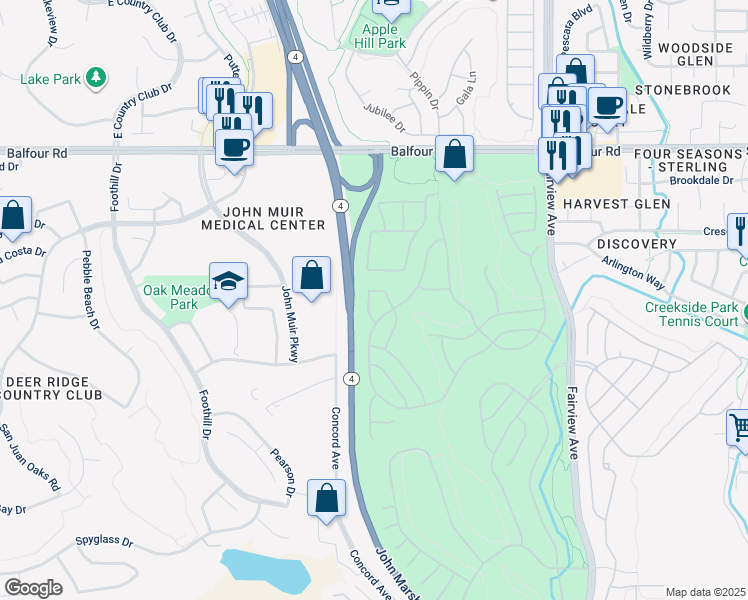 map of restaurants, bars, coffee shops, grocery stores, and more near 281 Black Amber Way in Brentwood