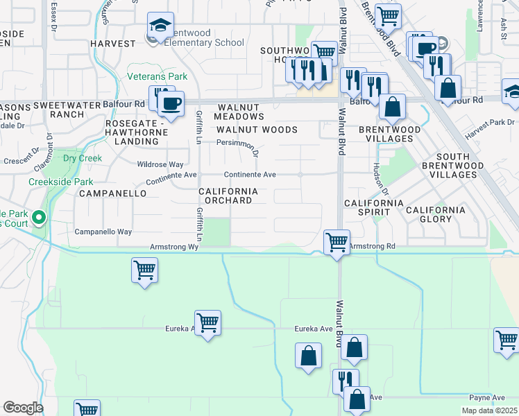 map of restaurants, bars, coffee shops, grocery stores, and more near 516 Coconut Place in Brentwood