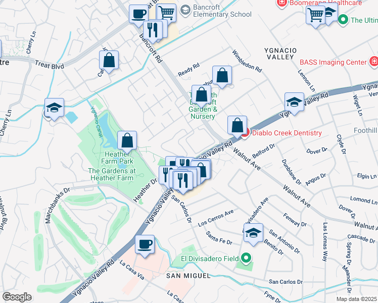 map of restaurants, bars, coffee shops, grocery stores, and more near 1949 Stratton Circle in Walnut Creek