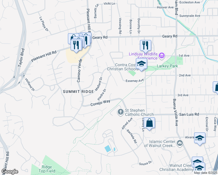 map of restaurants, bars, coffee shops, grocery stores, and more near 1435 Goleta Court in Walnut Creek