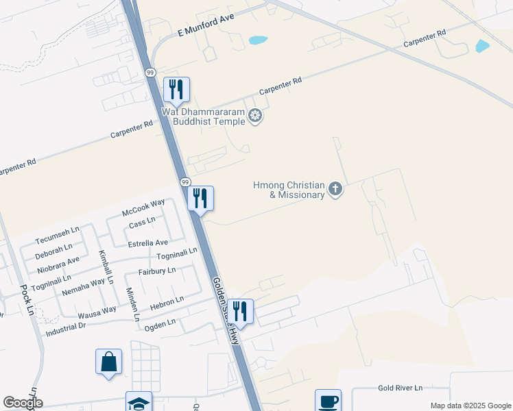map of restaurants, bars, coffee shops, grocery stores, and more near 3583 Clark Drive in Stockton