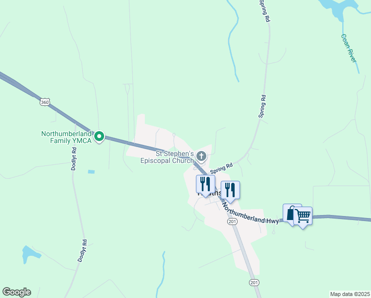 map of restaurants, bars, coffee shops, grocery stores, and more near 6737 Northumberland Highway in Heathsville