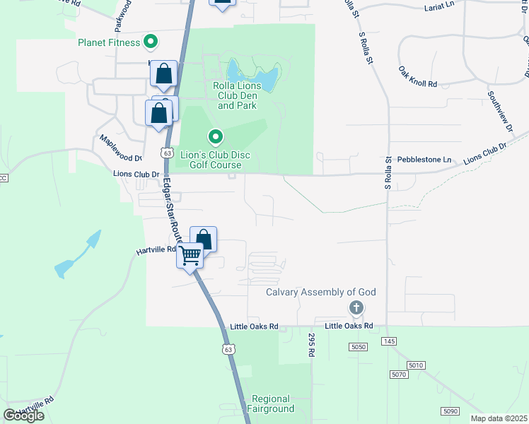 map of restaurants, bars, coffee shops, grocery stores, and more near 504 Silverleaf Lane in Rolla