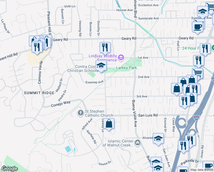 map of restaurants, bars, coffee shops, grocery stores, and more near in Walnut Creek