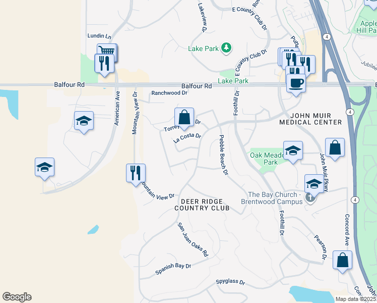 map of restaurants, bars, coffee shops, grocery stores, and more near 2806 Pasatiempo Drive in Brentwood