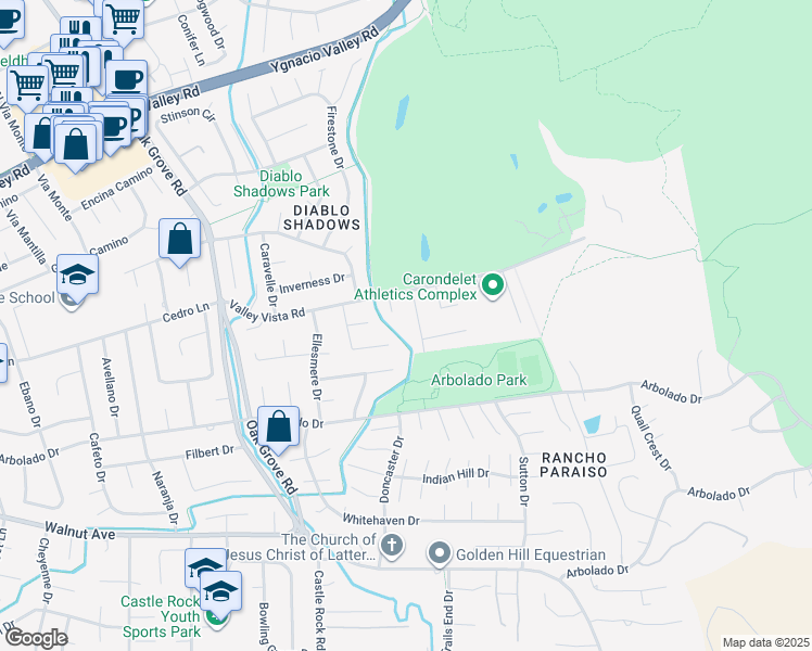 map of restaurants, bars, coffee shops, grocery stores, and more near 427 Pazzi Road in Walnut Creek