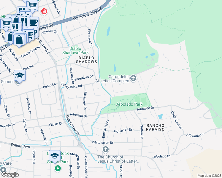 map of restaurants, bars, coffee shops, grocery stores, and more near 427 Pazzi Road in Walnut Creek
