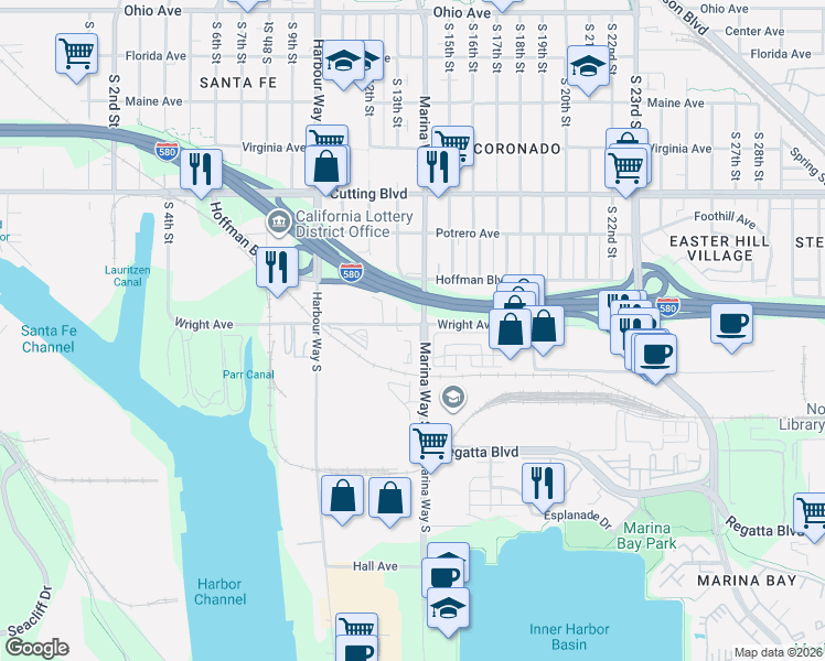 map of restaurants, bars, coffee shops, grocery stores, and more near 770 South 13th Street in Richmond