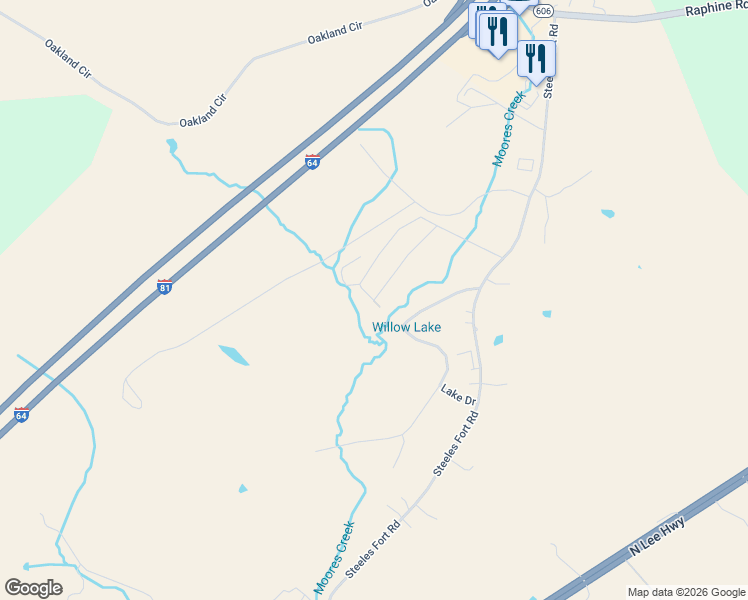 map of restaurants, bars, coffee shops, grocery stores, and more near 1 Acorn Lane in Raphine