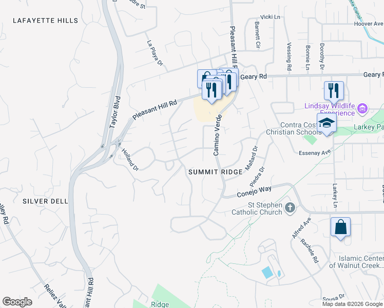 map of restaurants, bars, coffee shops, grocery stores, and more near 1600 Holland Drive in Walnut Creek
