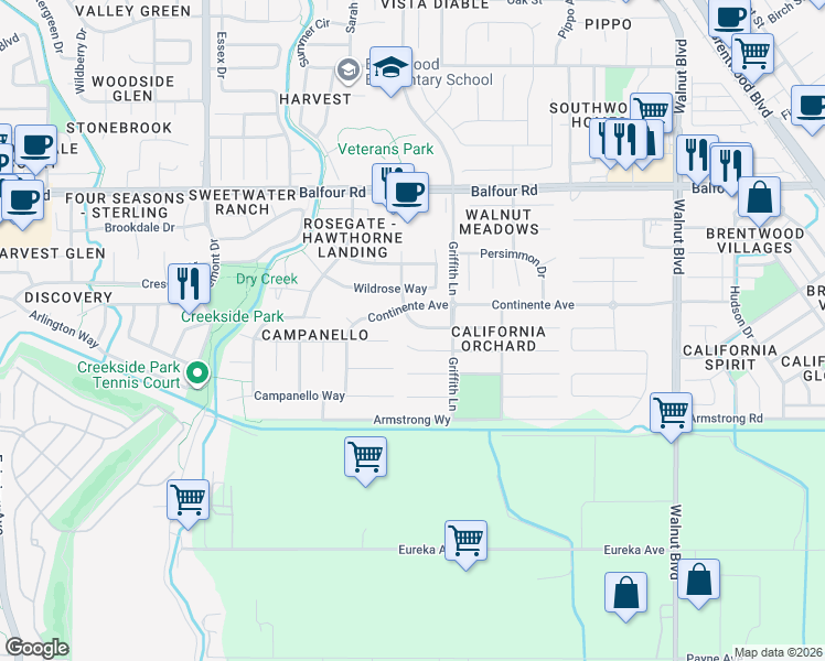 map of restaurants, bars, coffee shops, grocery stores, and more near 524 Edgefield Street in Brentwood