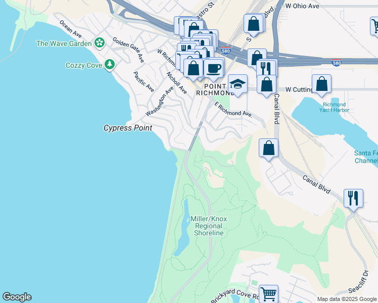 map of restaurants, bars, coffee shops, grocery stores, and more near 20 Western Drive in Richmond