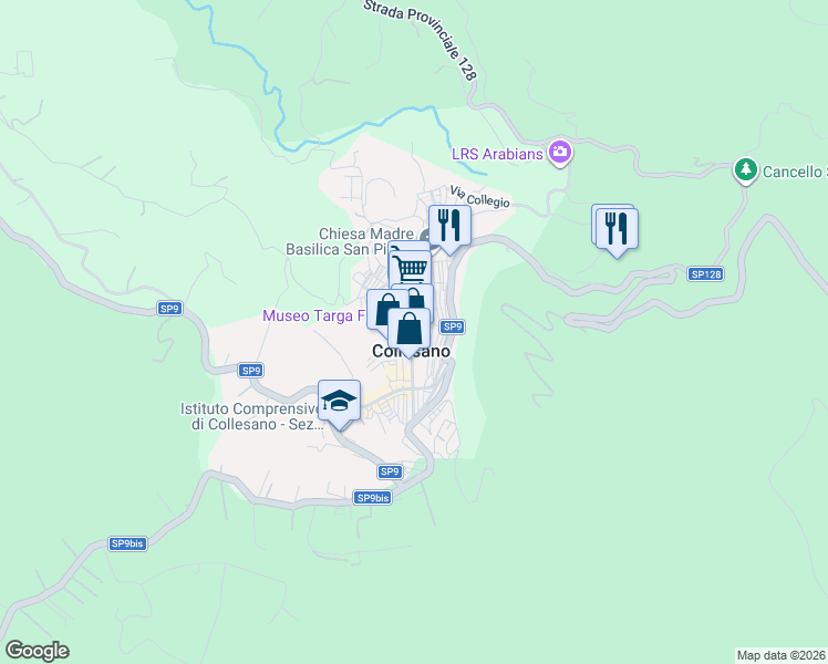 map of restaurants, bars, coffee shops, grocery stores, and more near 6 Via Roma in Collesano