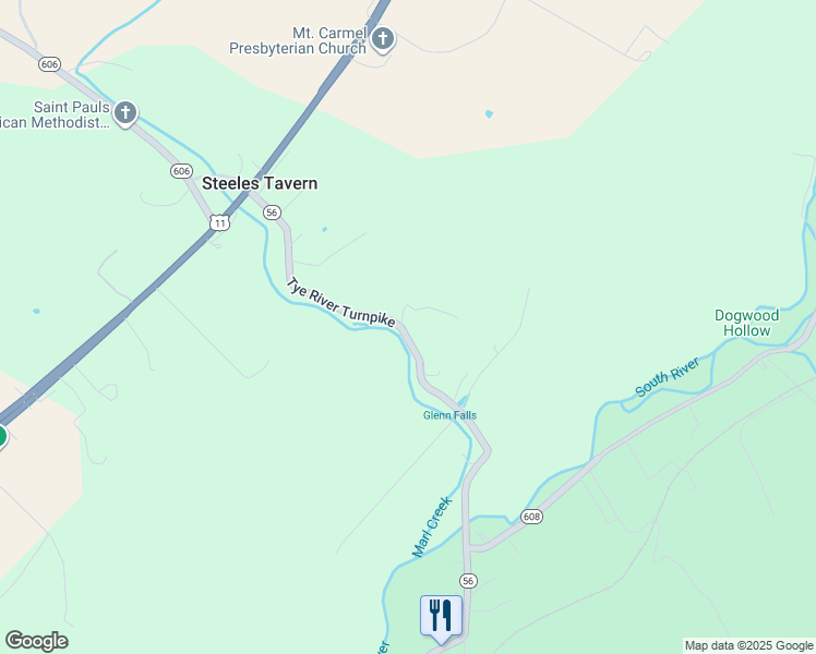 map of restaurants, bars, coffee shops, grocery stores, and more near 161 Tye River Turnpike in Vesuvius