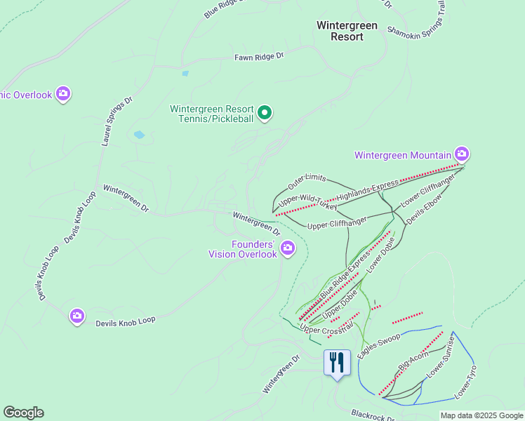 map of restaurants, bars, coffee shops, grocery stores, and more near in Wintergreen Resort