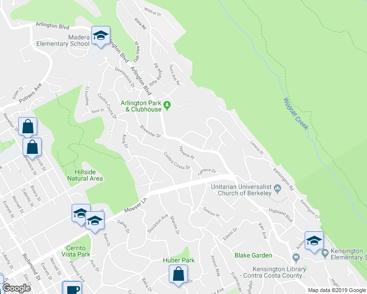 map of restaurants, bars, coffee shops, grocery stores, and more near 1057 Arlington Boulevard in El Cerrito