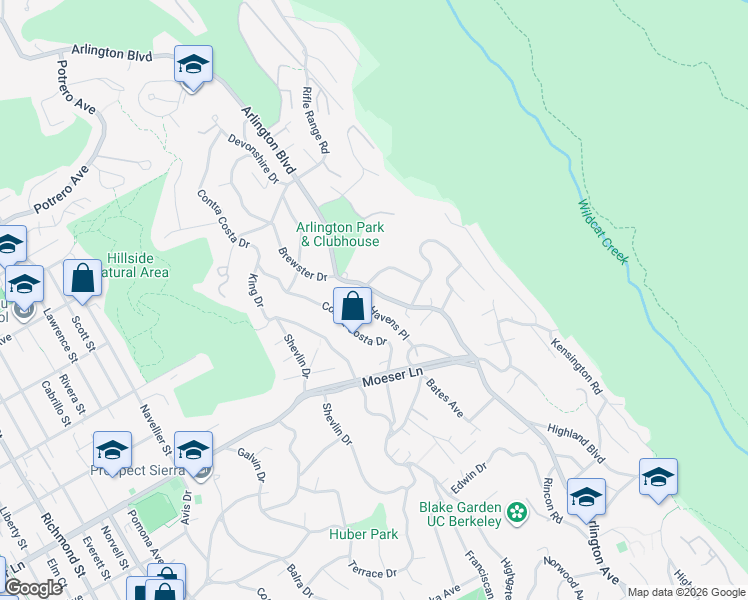 map of restaurants, bars, coffee shops, grocery stores, and more near 1057 Arlington Boulevard in El Cerrito