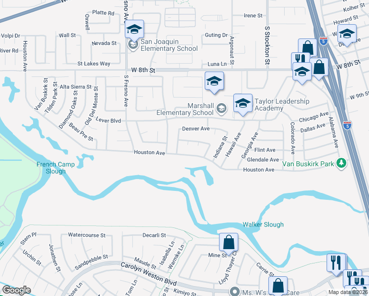 map of restaurants, bars, coffee shops, grocery stores, and more near 2726 Horizon Court in Stockton