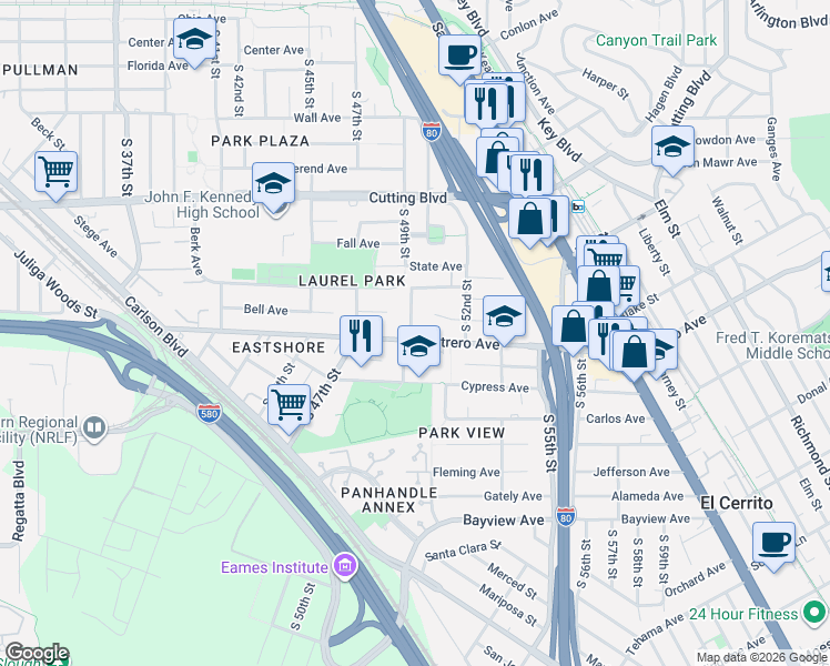 map of restaurants, bars, coffee shops, grocery stores, and more near 761 South 49th Street in Richmond