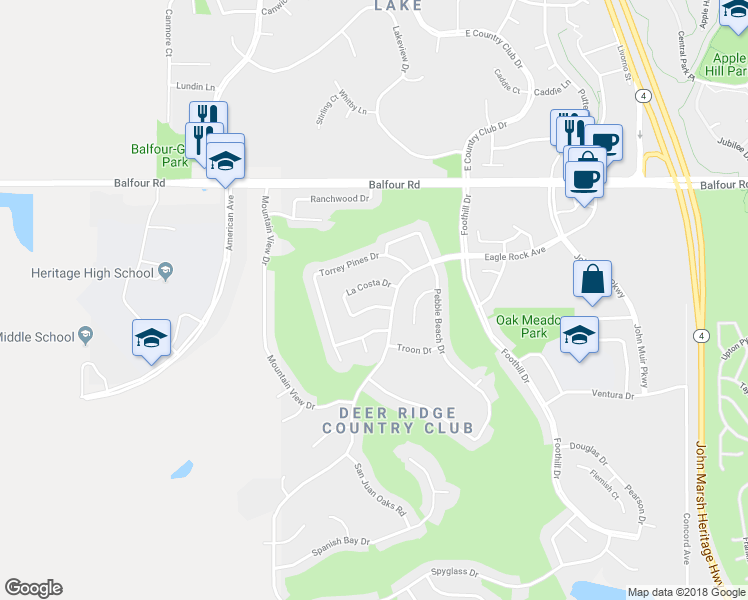 map of restaurants, bars, coffee shops, grocery stores, and more near 2807 Pasatiempo Drive in Brentwood