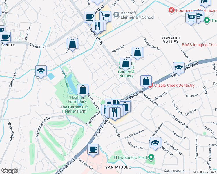 map of restaurants, bars, coffee shops, grocery stores, and more near 1839 Stratton Circle in Walnut Creek