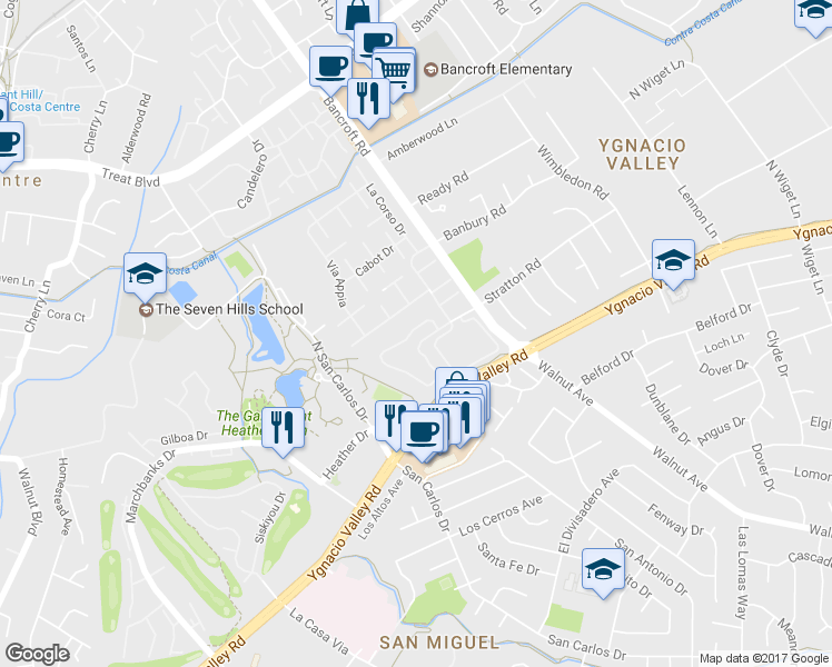 map of restaurants, bars, coffee shops, grocery stores, and more near 1834 Stratton Circle in Walnut Creek