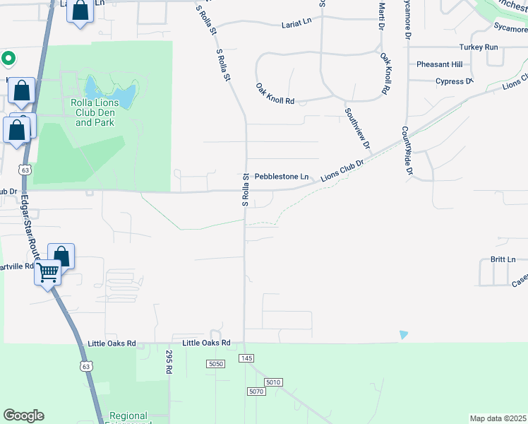 map of restaurants, bars, coffee shops, grocery stores, and more near 202 Belotta Drive in Rolla