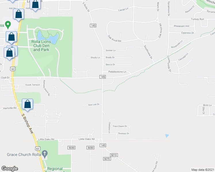 map of restaurants, bars, coffee shops, grocery stores, and more near 202 Belotta Drive in Rolla