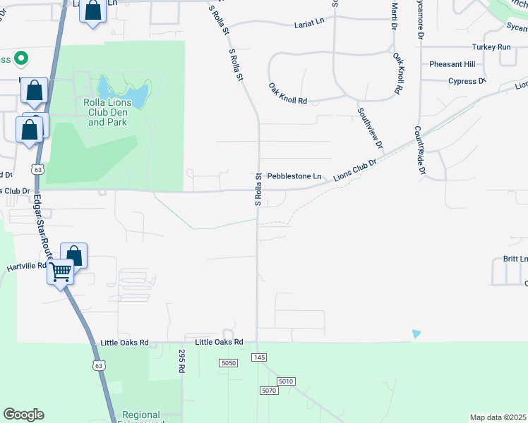 map of restaurants, bars, coffee shops, grocery stores, and more near 1304 South Rolla Street in Rolla