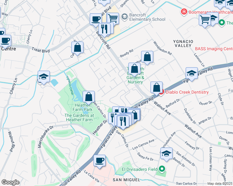 map of restaurants, bars, coffee shops, grocery stores, and more near 1839 Stratton Circle in Walnut Creek