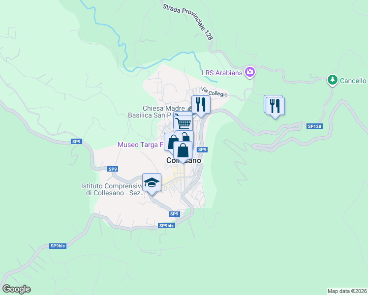 map of restaurants, bars, coffee shops, grocery stores, and more near 6 Via Roma in Collesano
