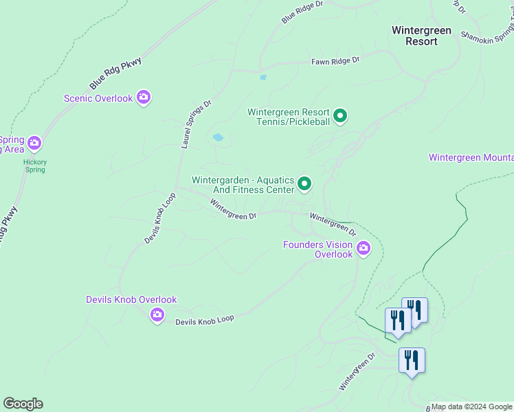 map of restaurants, bars, coffee shops, grocery stores, and more near 2108 Fairway Woods in Wintergreen Resort