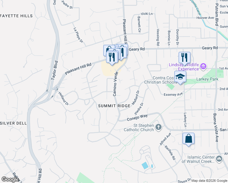 map of restaurants, bars, coffee shops, grocery stores, and more near 1658 Camino Verde in Walnut Creek