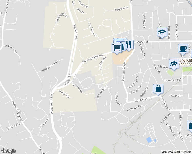 map of restaurants, bars, coffee shops, grocery stores, and more near 35 Huston Court in Lafayette