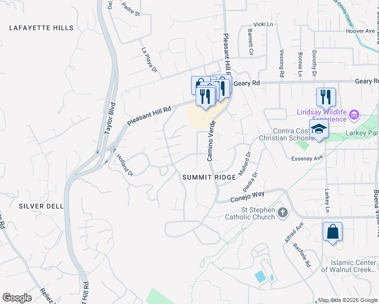 map of restaurants, bars, coffee shops, grocery stores, and more near 1600 Holland Drive in Walnut Creek