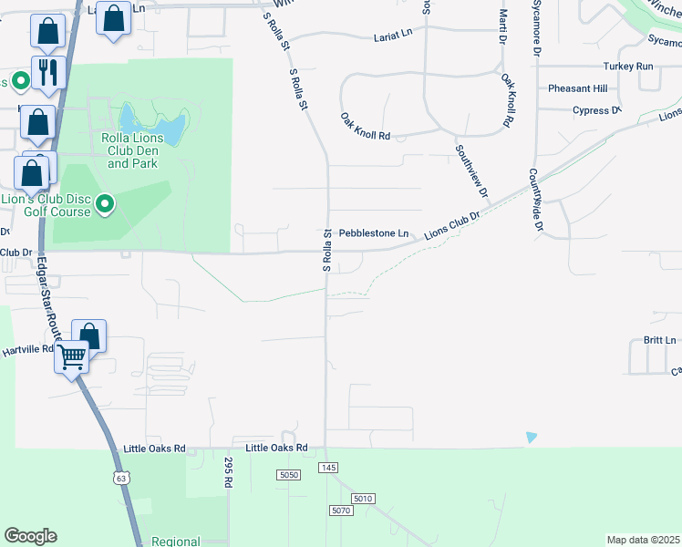 map of restaurants, bars, coffee shops, grocery stores, and more near 202 Belotta Drive in Rolla
