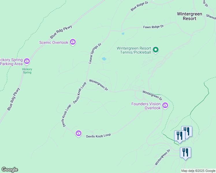 map of restaurants, bars, coffee shops, grocery stores, and more near 147 Devils Bend in Wintergreen Resort