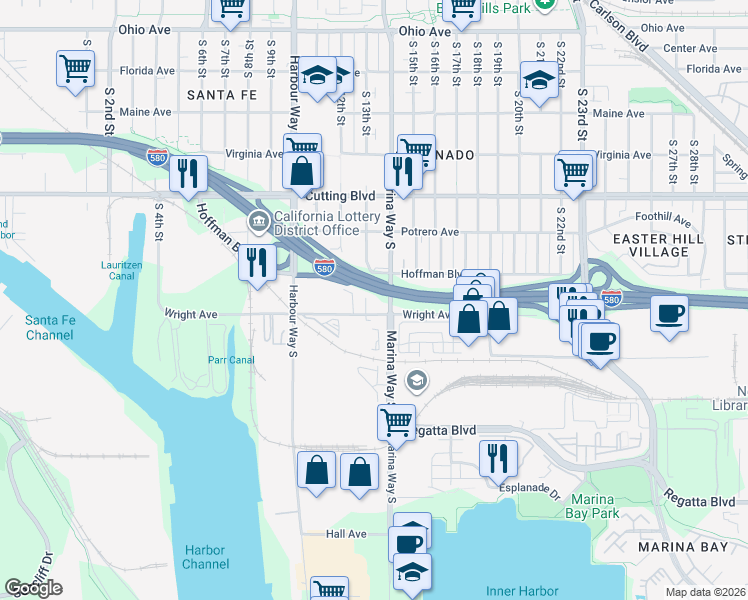 map of restaurants, bars, coffee shops, grocery stores, and more near 744 South 13th Street in Richmond