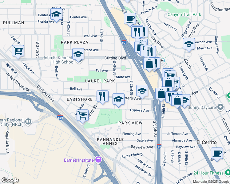 map of restaurants, bars, coffee shops, grocery stores, and more near 753 South 49th Street in Richmond