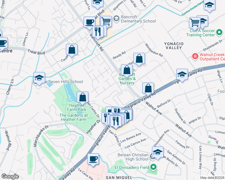 map of restaurants, bars, coffee shops, grocery stores, and more near 1827 Stratton Circle in Walnut Creek