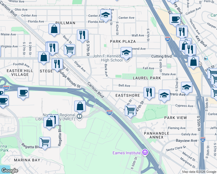 map of restaurants, bars, coffee shops, grocery stores, and more near 748 South 40th Street in Richmond