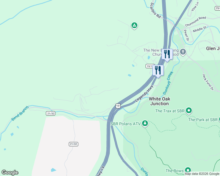 map of restaurants, bars, coffee shops, grocery stores, and more near Sun Mine Road in Scarbro