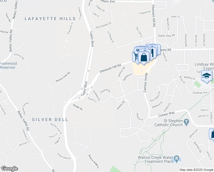 map of restaurants, bars, coffee shops, grocery stores, and more near 1850 Cannon Drive in Walnut Creek