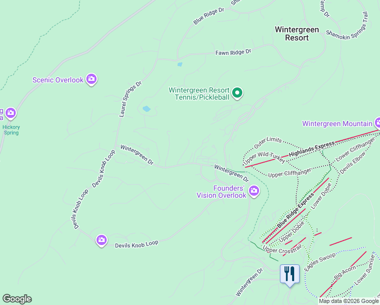 map of restaurants, bars, coffee shops, grocery stores, and more near Wintergreen Dr in Roseland